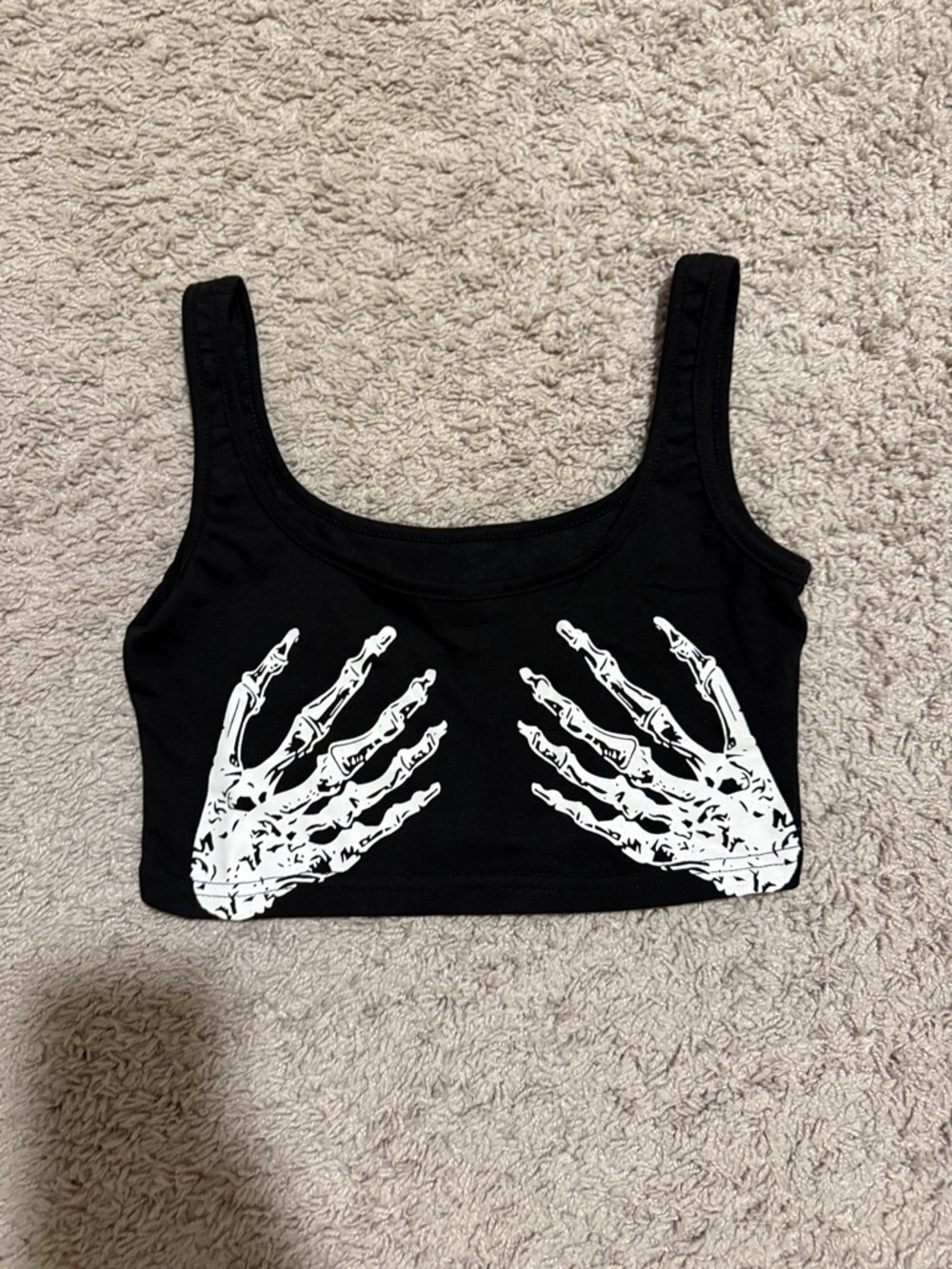 Black Skeleton Hand Crop Tank Top - Women